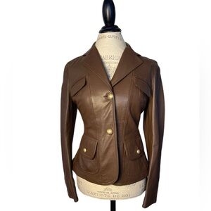 Vintage Compagnia Peruzzi Brown Italian Leather Blazer Jacket Size 42